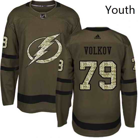 Youth Adidas Tampa Bay Lightning 79 Alexander Volkov Authentic Green Salute to Service NHL Jersey